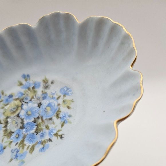 Lefton Soap Dish Hand Painted Porcelain Blue Floral Trinket Tray Plate Vintage - Picture 11 of 11